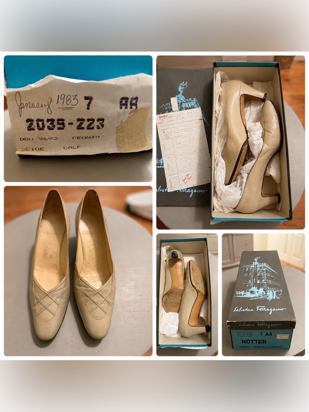 Vintage Salvatore Ferragamo Nude Beige Leather Cap-Toe Pumps Size 7